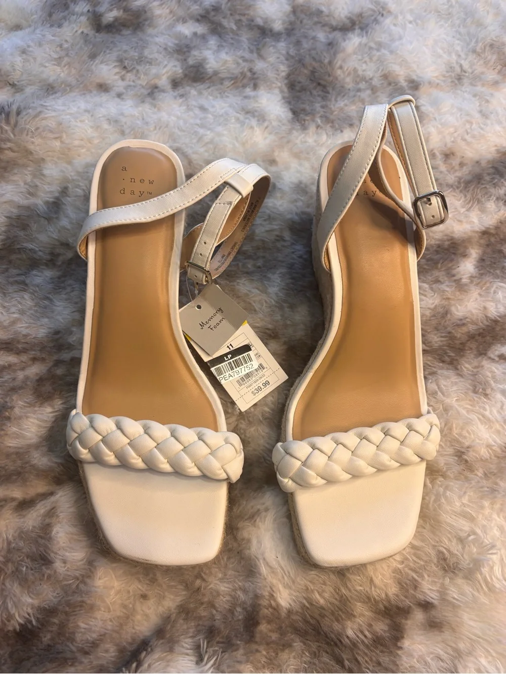 a new day White Braided Espadrille Wedge Sandals